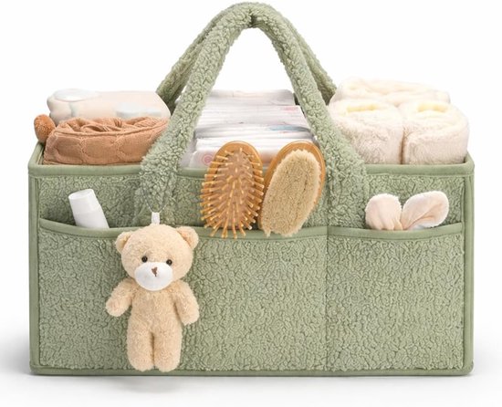 JeiibrZui Baby-Windel-Caddy-Organisator - 38x25x18 Cm - 1 Stuks Met Verdeelwanden - Groen van Merkloos