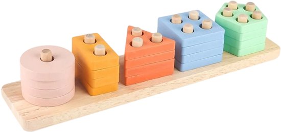 JeiibrZui Educatief Peuterspeelgoed - Houten Stapelblokken - Vormpassende Kolommen Voor Hand-Oogcoördinatie En Fijne Motoriek - 1 Set - Verjaardagscadeau Voor Meisjes Van 1-2 Jaar Gemengde Kleur van Merkloos