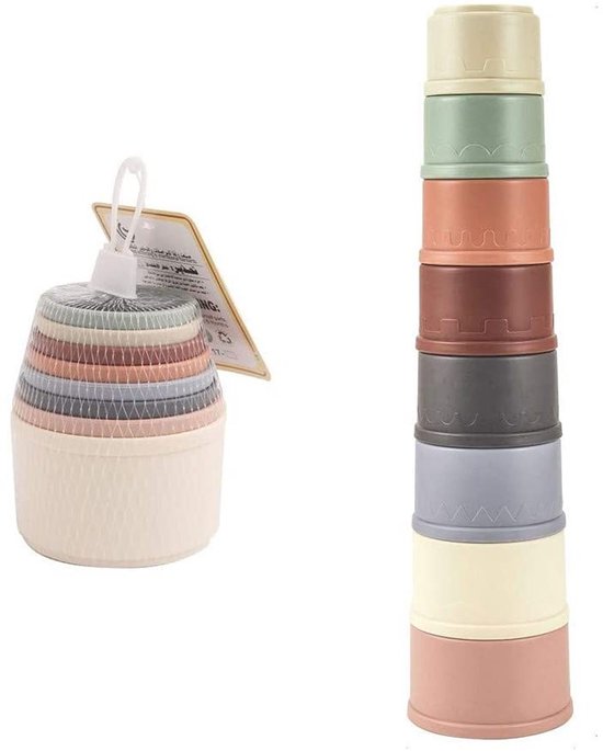 JeiibrZui Stapelbekers - Badspeelgoed - Kleurrijke Nesteer- En Stapelbare Kommen Met Dierenranden, Cijfers En Gaten Voor Fijne Motoriek En Leren Van Kleuren - 8-Delig - Voor Peuters Vanaf 8 Maanden In van JeiibrZui