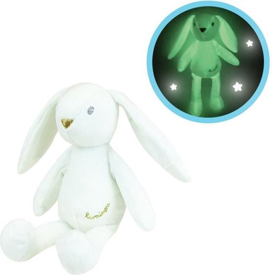 JEMINI Luminou Wit konijn Natuurlijke lichtgevende knuffel werkt zonder batterij +/- 20 cm van Merkloos