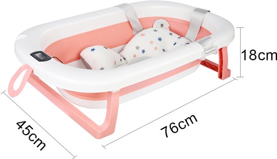 Jently baby badje - opvouwbaar - badmat - draagbaar - geïntregeerde thermometer - roze van Merkloos