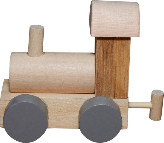 Jep Letters Locomotief - Grijze Wielen / Houten Trein