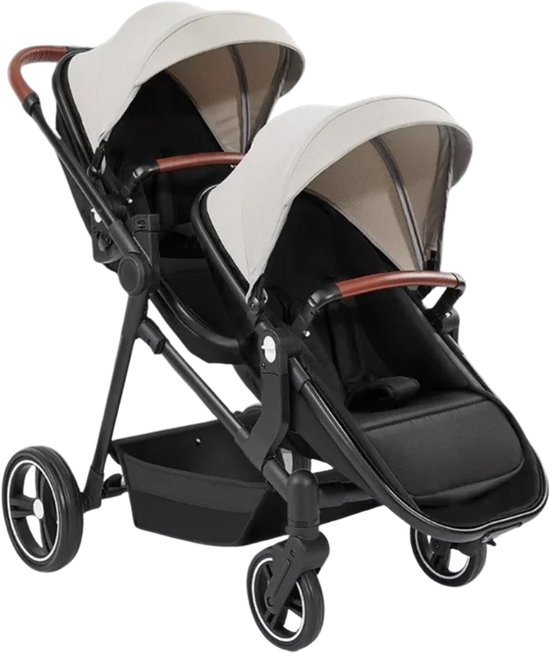 Jessi Store - Kinderwagen - Buggy - Duo kinderwagen - Duo buggy - Opvouwbaar - 2 zitjes - All terrain - Lichtgrijs - 60x105x120cm van Merkloos