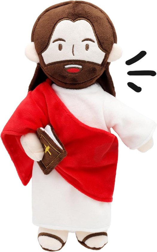 Jezus Pop - Bijbel Knuffel - Kinderen Leren - 20 Bijbelverzen - 33 cm - Rood