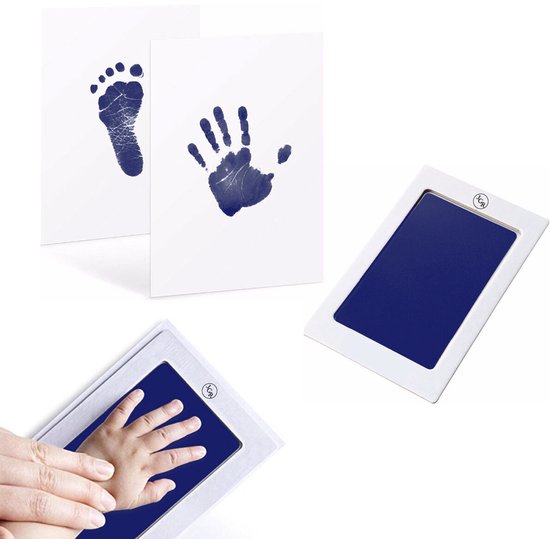 JGR - Baby handafdruk - Baby voetafdruk - Blauw -Set - Baby Art - Kraamcadeau - Babyshower Cadeau - Inktafdruk - Pootafdruk Hond & Kat - Inclusief beschrijving Nederlands/Engels van Merkloos
