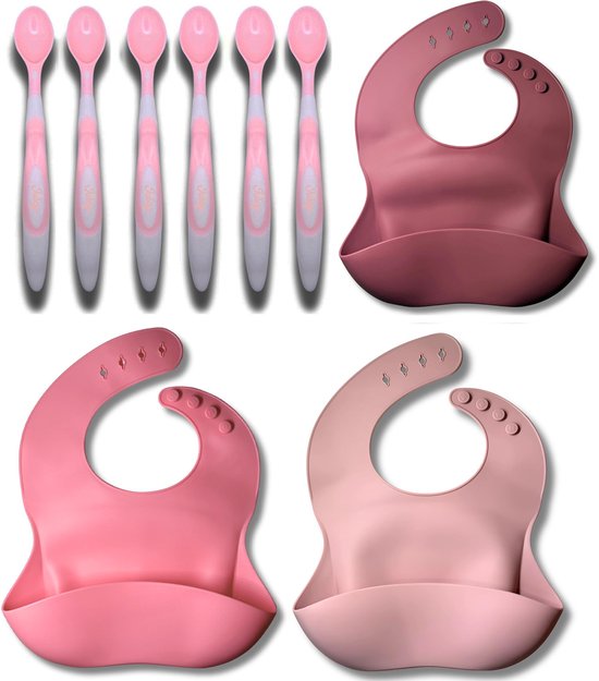 JGR – Set Baby Oefenlepels met Slabbetjes – Set van 6 - Zachte Siliconen Baby Lepels - BPA-vrij Peuter Bestek - Veilige Baby Voedingslepels - Ideaal voor Eerste Hapjes & Zelfstandig Eten van Merkloos