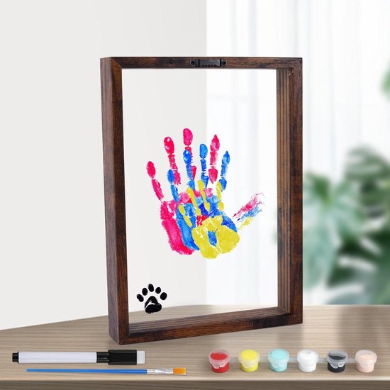 Jhubers Goods - Familiehandafdrukkit - DIY Handafdrukframe - Nieuwe Ouderscadeaus voor na de Geboorte - Ouders Kinderen Koppels Vrienden - 6 Verfkleuren Inbegrepen van JHubers Goods