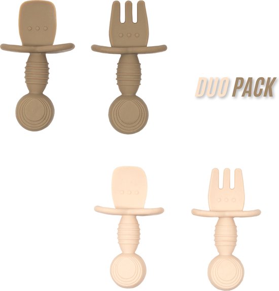 Jikkies Baby Bestek - Kinderbestek - Baby - Oefenbestek - Kraamcadeau - Duo Pack - Beige & Groen van Merkloos