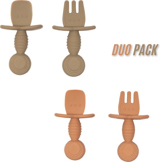 Jikkies Baby Bestek - Kinderbestek - Baby - Oefenbestek - Kraamcadeau - Duo Pack - Taupe & Groen van Merkloos