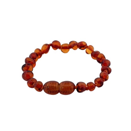 Jikkies ® - Barnsteen Armband - Baby Armbandje - Natuurlijk Baltisch Barnsteen - Pijnstillend tegen doorkomende tandjes - Cognac - 14CM van Jikkies