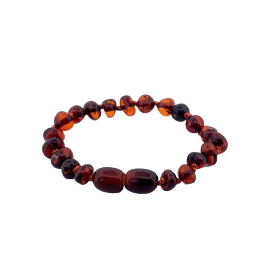 Jikkies ® - Barnsteen Armband - Baby Armbandje - Natuurlijk Baltisch Barnsteen - Pijnstillend tegen doorkomende tandjes - Donker Cognac - 14CM van Jikkies