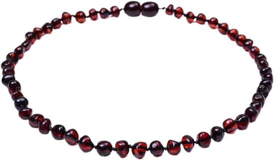 Jikkies ® - Barnsteen Ketting - Natuurlijk Baltisch Barnsteen - Pijnstillend tegen doorkomende tandjes - Donker Cognac - 32CM van Jikkies