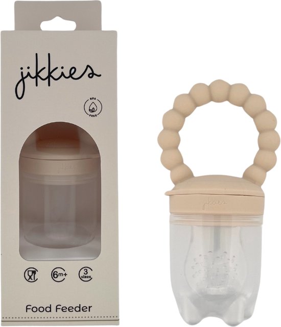 Jikkies Fruitspeen Baby - Inclusief 3 Speenmaten - Bijtring - 100% Siliconen - BPA-vrij - Beige van Merkloos