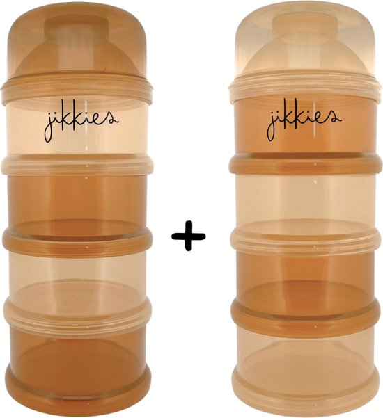 Jikkies ® - Melkpoeder doseerdoosjes - SET Beige Mix & Taupe Mix - Melkpoeder bewaarbakjes - Melkpoeder toren - Melkpoedertoren - Melkpoederdoos - Dispenser - 4 lagen - BPA FREE - Getest op EN14372 van Jikkies
