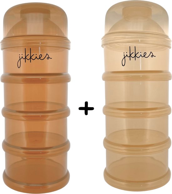 Jikkies ® - Melkpoeder doseerdoosjes - SET Beige & Taupe - Melkpoeder bewaarbakjes - Melkpoeder toren - Melkpoedertoren - Melkpoederdoos - Dispenser - 4 lagen - BPA FREE - Getest op EN14372 van Jikkies