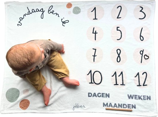 Jikkies ® - Mijlpaal deken - Milestone Blanket - Stippen - Dagen - Maanden - Jaren - Kraam cadeau van Jikkies