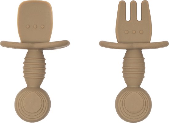 Jikkies® - Siliconen Kinderbestek Set - Baby Bestek - Lepel & Vork - Olijf Groen - Veilig - Duurzaam - Kindvriendelijk - 100% Siliconen - Vaatwasserbestendig - Magnetronbestendig - Oefenbestek - Ergonomisch Bestek van Jikkies