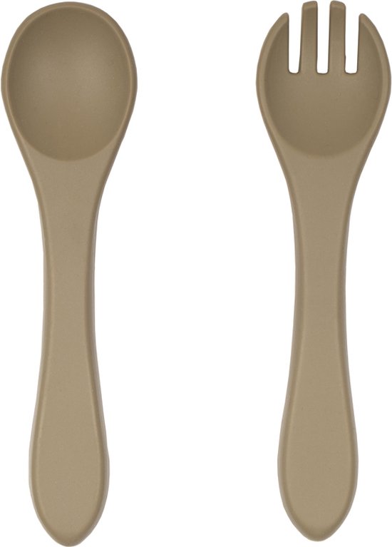 Jikkies® - Siliconen Kinderbestek Set - Peuter Bestek - Lepel & Vork - Olijf Groen - Veilig - Getest op EN-norm - Duurzaam - Kindvriendelijk - 100% Siliconen - Vaatwasserbestendig - Magnetronbestendig - Oefenbestek - Ergonomisch bestek van Jikkies