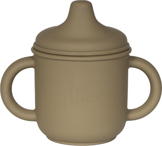 Jikkies® - Sippycup - Drinkbeker - Lekvrij - Oefenbeker - Tuitbeker - Met Handvaten - BPA Vrij - 100% Siliconen - Olijf Groen - Vaatwasserbestendig - Magnetronbestendig van Jikkies