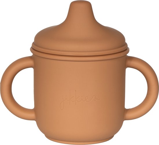 Jikkies® - Sippycup - Drinkbeker - Lekvrij - Oefenbeker - Tuitbeker - Met Handvaten - BPA Vrij - 100% Siliconen - Taupe - Vaatwasserbestendig - Magnetronbestendig van Jikkies