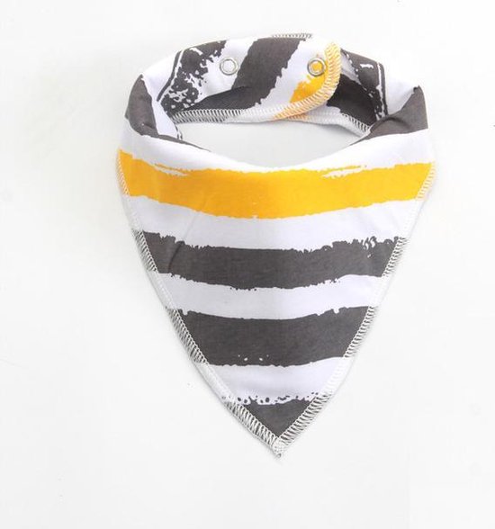 JillyBee - Slab - Slabbetje - Slabber - Bandana - Gestreept - Grijs - Geel - Okergeel - Wit van JillyBee
