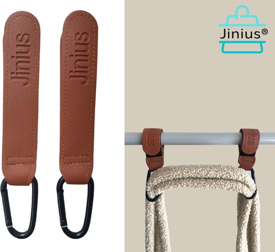 Jinius ® - Boodschappen haak - Kinderwagen tassenhaakjes - Haakjes voor tassen - Buggy haakjes - Bruin - Set van 2 van Jinius
