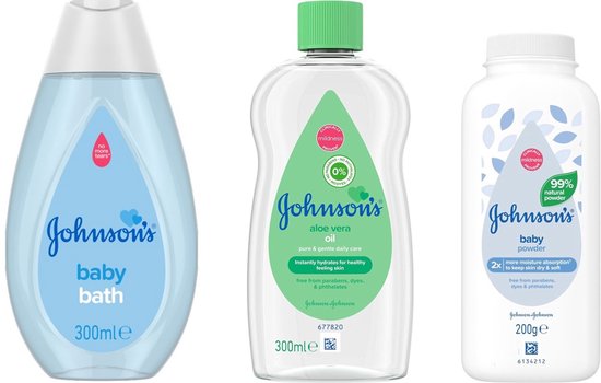 Johnson Baby - SET - Badschuim 300 ml / Olie Aloe Vera 300 ml / Talkpoeder 200 Gram van Johnson's