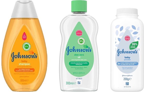 Johnson Baby - SET - Shampoo 300 ml / Olie Aloe Vera 300 ml / Talkpoeder 200 Gram van Merkloos