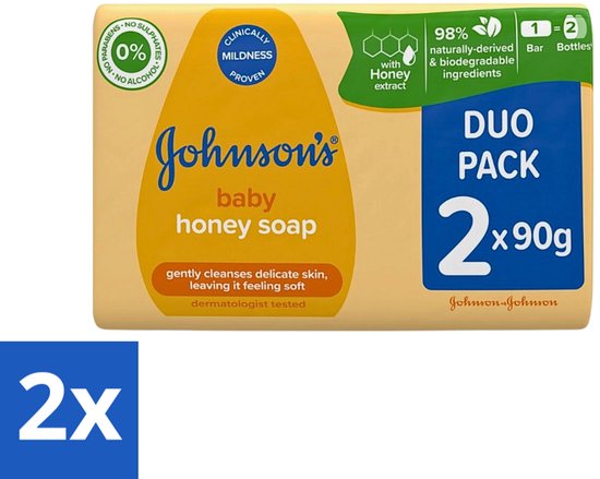 Johnson's - Baby Honey Soap - Zacht - Reinigt Gevoelige Huid - 2 x 90 g - Voordeelverpakking - 2 stuks van Merkloos