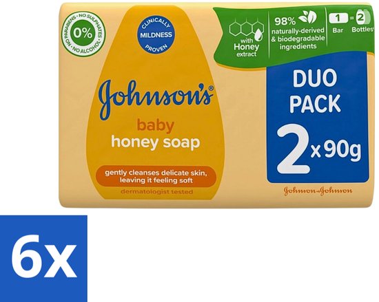 Johnson's - Baby Honey Soap - Zacht - Reinigt Gevoelige Huid - 2 x 90 g - Voordeelverpakking - 6 stuks van Merkloos