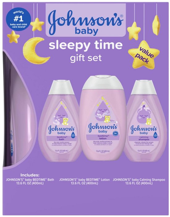 Johnson's Baby Sleepy Time Gift Set - Bedtime Bath, Calming Lotion & Baby Shampoo - Baby Verzorgingsset met NaturalCalm Aroma's voor Ontspannende Bedtijdroutine