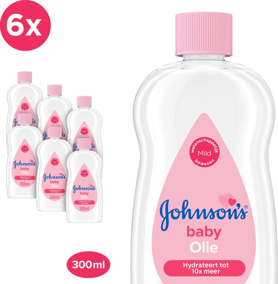 Johnson’s Babyolie, hypoallergeen & dermatologisch getest, pH ideaal voor baby’s fijne huid en klinisch mild bewezen, zonder parabenen, alcohol en ftalaten, 6 x 300 ml