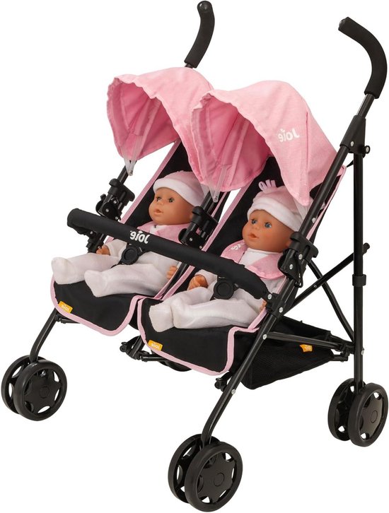 Joie Aire Twin kinderwagen zwart roze | Dubbele kinderwagen voor kinderen | Opvouwbare kinderwagen voor rollenspel poppen buggy Duo kinderwagen van Joie