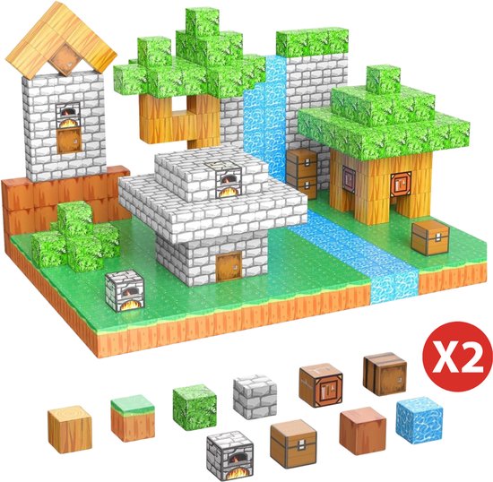 Jojoy - 2 Stuks - Magnetische Blokken - 96 Kubussen - Pixel Bouwstenen - 2x2cm - Minecraft Stijl - Creatief Constructiespeelgoed - Montessori - MAGCRAFTI van Merkloos