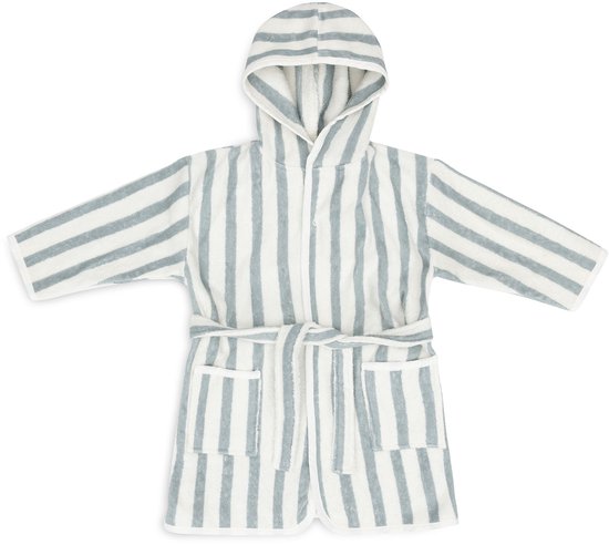 Jollein Baby Badjas Badstof 3-4 Jaar - Badjas Kinderen met Capuchon - Stripe Terry, Sea Green - GOTS van Jollein
