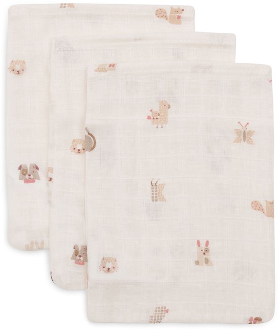 Jollein - Baby Hydrofiel Washandje Animal Friends - Katoen - 3 Stuks - Baby Washand, Hydrofiele Washandjes -15x20cm van Jollein