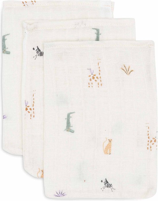 Jollein - Baby Hydrofiel Washandje - Katoen - 3 Stuks - Jungle Jambo - Baby Washand, Hydrofiele Washandjes -15x20cm van Jollein