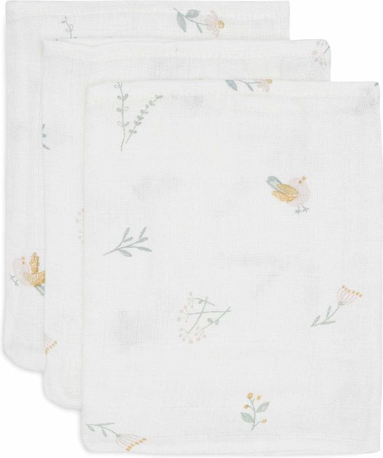Jollein - Baby Hydrofiel Washandje - Katoen - 3 Stuks - Lovely Birds - Baby Washand, Hydrofiele Washandjes -15x20cm van Jollein