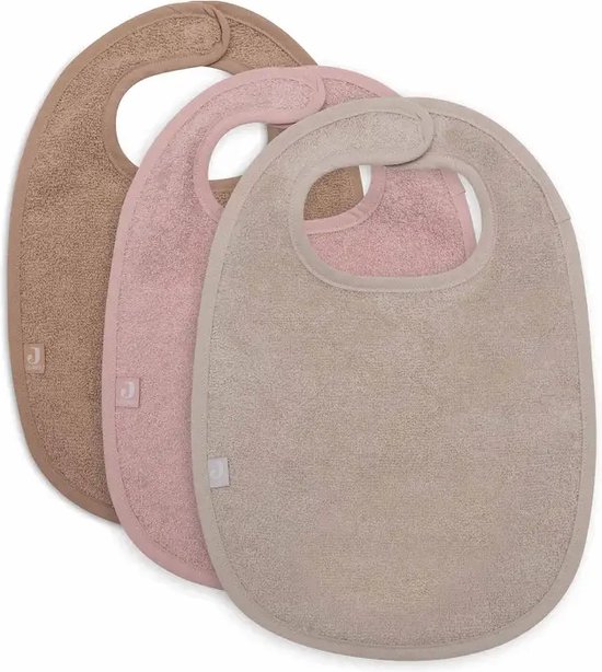 Jollein - Baby Slab Badstof - Katoen - Met Klittenband - Slabbetjes - 3 Stuks -Wild Rose/Nougat/Biscuit van Jollein