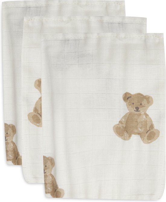 Jollein - Baby Washandje Hydrofiel Teddy Bear - Katoen - 3 Stuks - Baby Washand, Hydrofiele Washandjes -15x70cm van Jollein