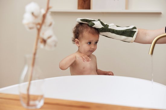 Jollein - Baby Washandje Stripe Terry (Leaf Green) - Katoen - GOTS - Washandjes - 16x70cm van Jollein