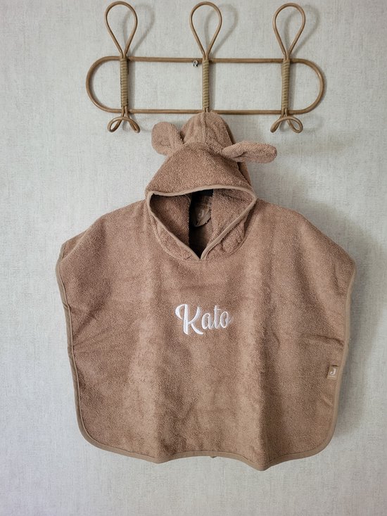 Jollein badstof badponcho biscuit met geborduurde naam/gepersonaliseerd