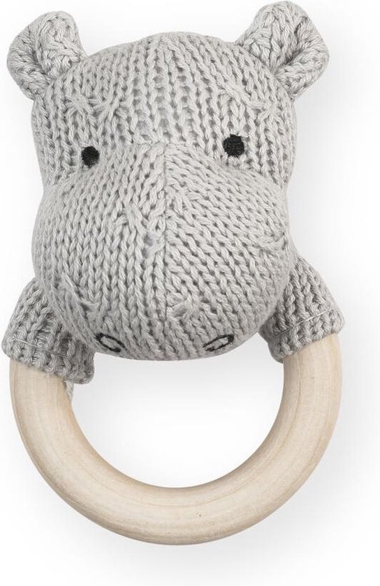 Jollein Bijtring met rammelaar - Hippo - Light Grey van Jollein