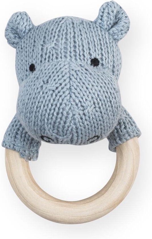Jollein Bijtring met rammelaar - Hippo - Soft Blue van Jollein