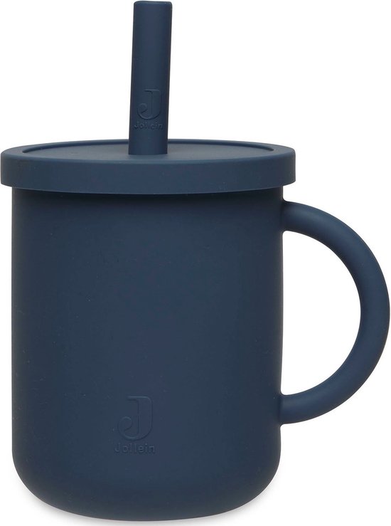 Jollein - Drinkbeker Met Rietje (Jeans Blue) - Siliconen - Baby Drinkberker, Baby Bestek - 6-18 maanden van Jollein