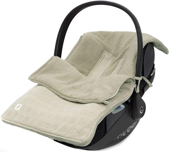 Jollein Footmuff Grain Knit - Voetenzak voor Maxi Cosi en Kinderwagen - Gebreid Patroon en Fleece Voering - Voor 3- en 5-Puntsgordel - Olive Green