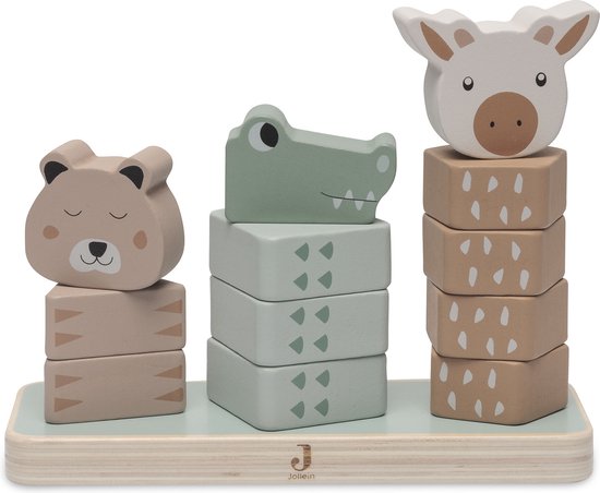 Jollein - Houten Stapeltoren - Jungle Jambo - Jungle Dieren - Krokodil, Cheetah en Giraffe - 100% FSC van Jollein
