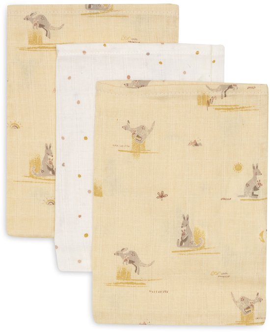 Jollein Hydrofiel Monddoekje - 15x20cm - Kangaroots - 3 Stuks van Merkloos