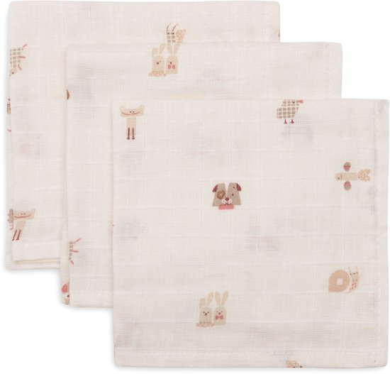 Jollein - Hydrofiel Monddoekje Basic - Baby Hydrofiele Doeken, Spuugdoekjes, Speendoekje - Animal Friends - 3 Stuks van Merkloos