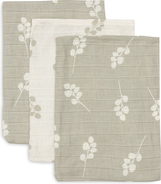 Jollein - Hydrofiel Washandje 15x20cm - Baby Washandje - Twig - Olive Green - 3 Stuks van Jollein